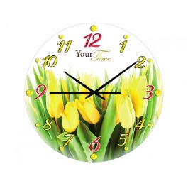 Часы настенные кухонные 'Желтый тюльпан'28см стекл