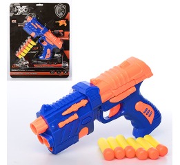 Пистолет LS329-1 20см, мягкие пули 6шт, на листе,