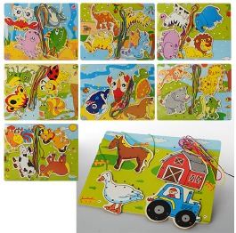 Деревянная игрушка Шнуровка MD 0916  8 видов, в ку