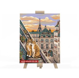 Картина по номерам  №6 'Коты на крыше' 40*50см, се