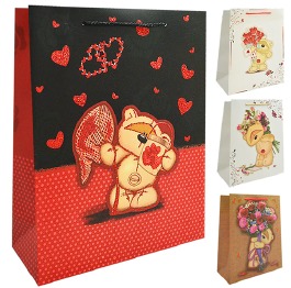 Пакет подарочный бумажный M 'Bear with bouquet', Ц