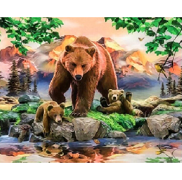 Алмазная мозаика 'Бурые медведи', 30*40см, без рам