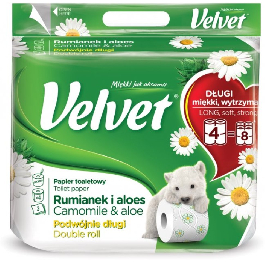 Туалетний папiр'Velvet'Camomile 3ш 300вiд.(4шт)УП